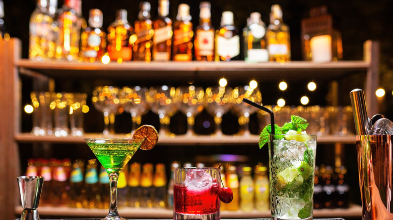 Colorful cocktails on bar 