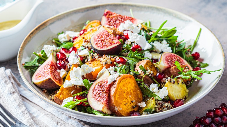 fall salad with figs, brussels sprouts and sweet potato