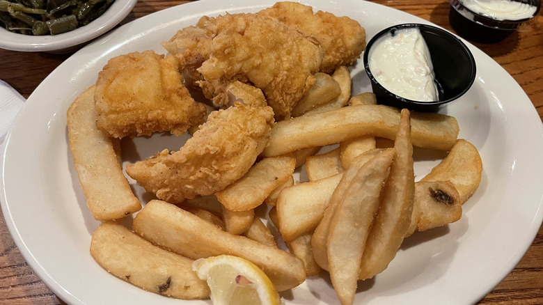 Fish and chips on plate