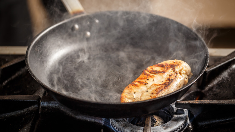 grilled chicken in pan