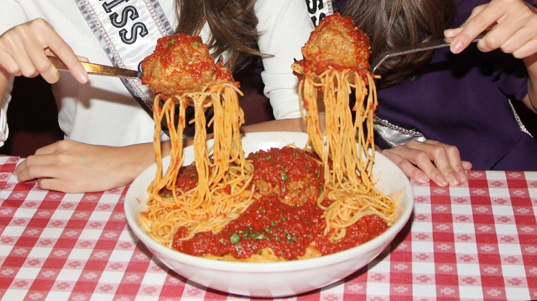 Buca di Beppo spaghetti and meatbals