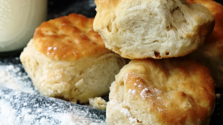 three handmade buttermilk biscuits