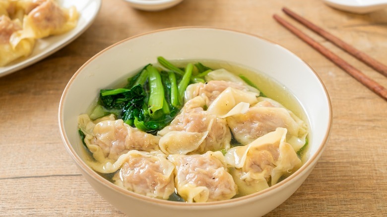 dumplings in bowl with veggies