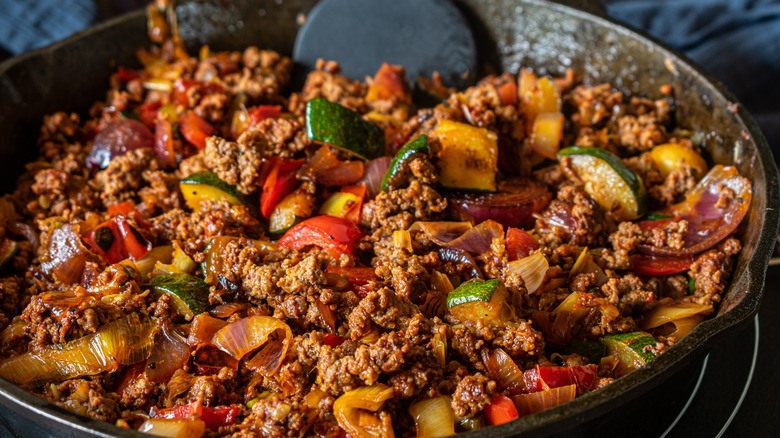 ground beef in a pan