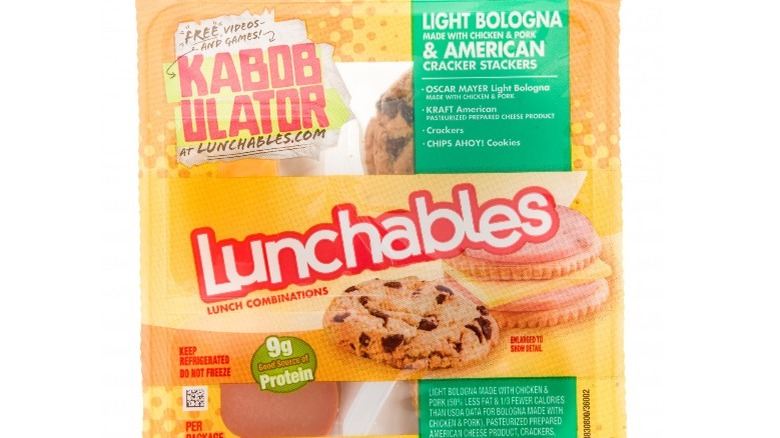 Bologna Lunchables package on white