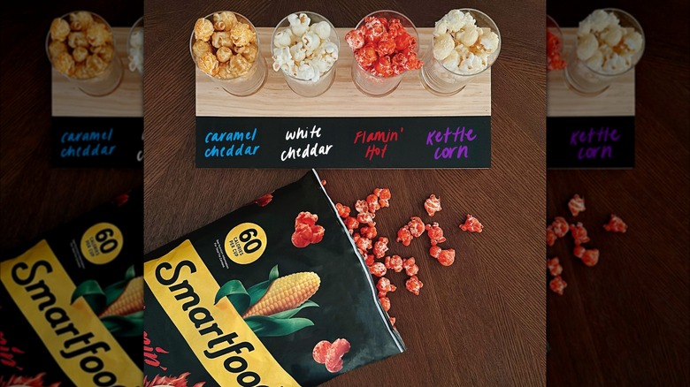Smartfood popcorn bag and four types