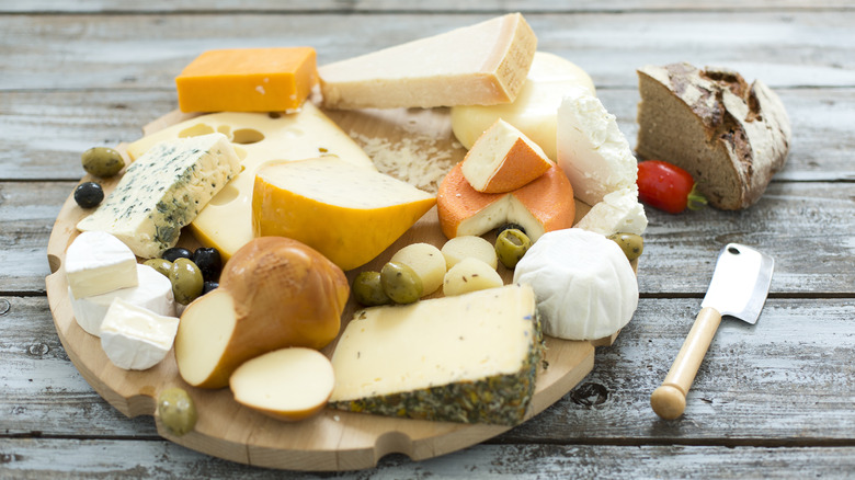 various cheese on board