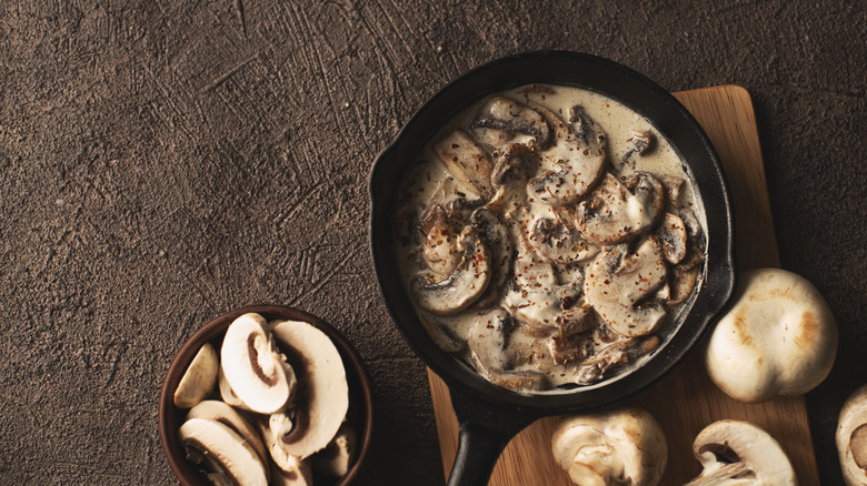 bowl of creamy mushrooms