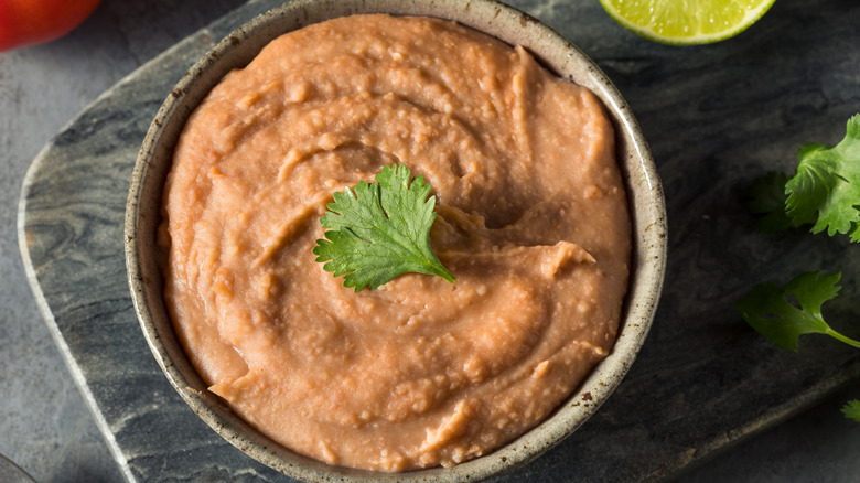 homemade refried beans in bowl