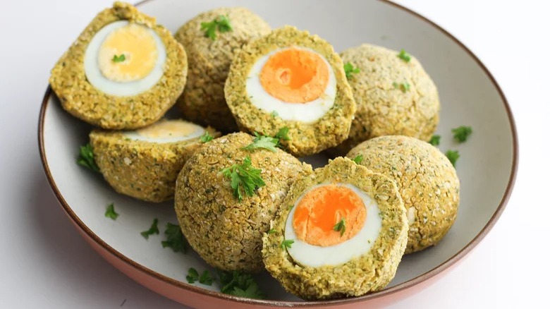 plate of scotch eggs