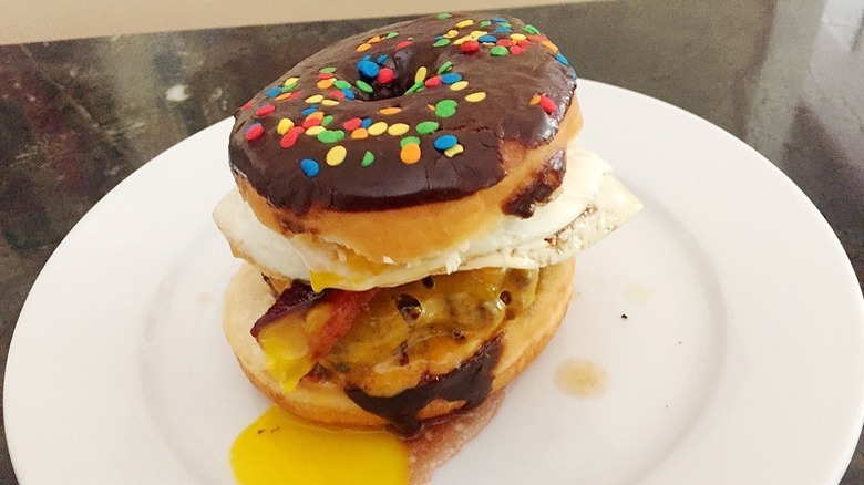 plate of donut breakfast burger