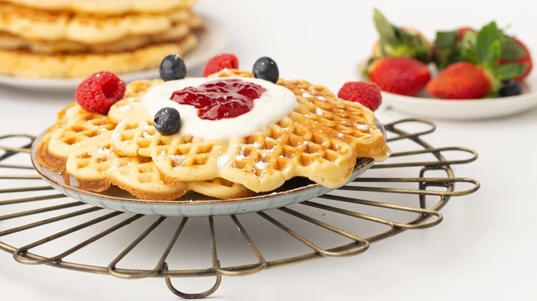 norwegian waffles with fruit sour cream strawberry jam