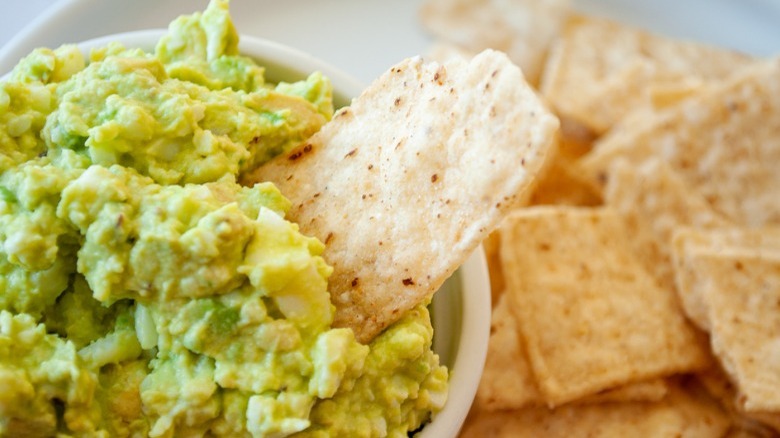 egg salad with avocado tortilla chips