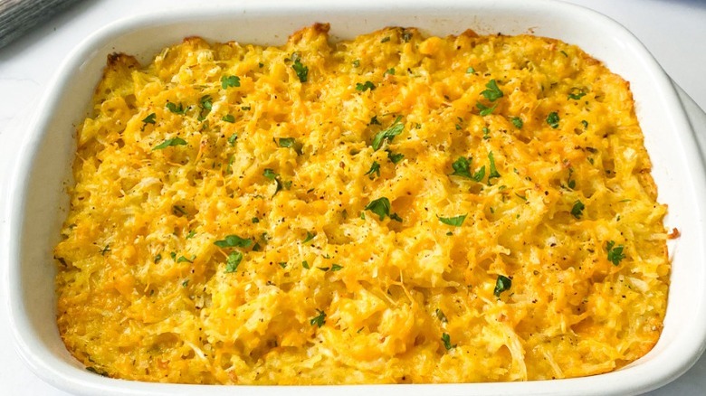 hashbrown casserole in casserole dish