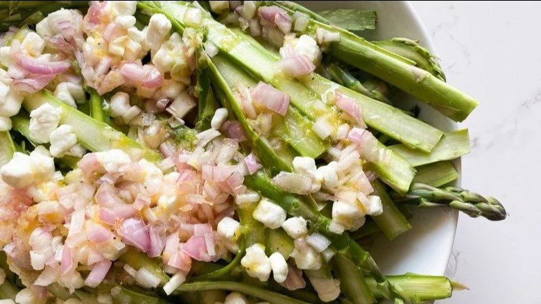 plate of shaved asparagus salad