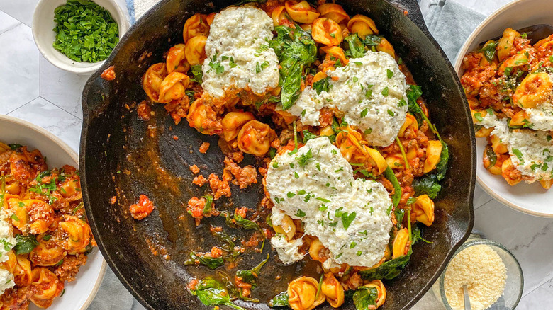 tortellini in cast iron pan