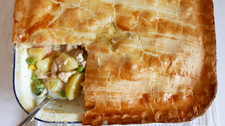 chicken pot pie in pan