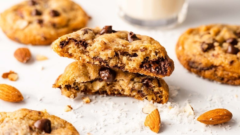 chocolate chip cookies with almonds