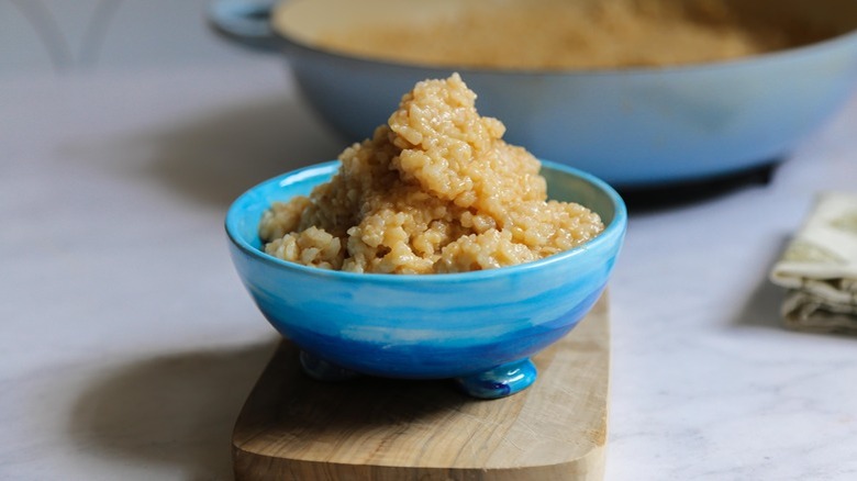 rice in blue bowl