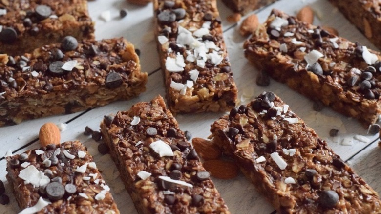 homemade granola bars on wood