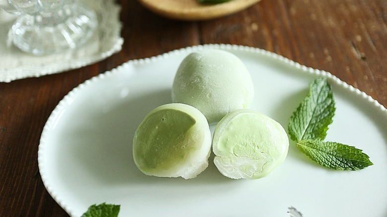 green ice cream mochi balls