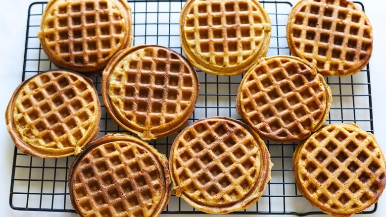 pumpkin waffles on wire rack