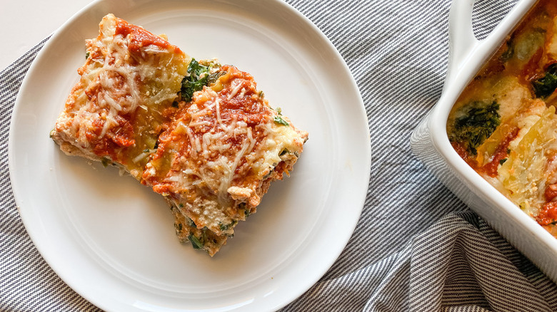 lasagna on white plate