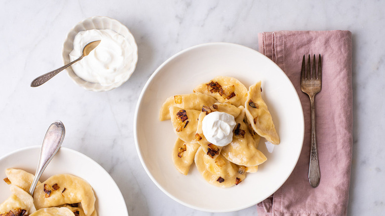 pierogis with sour cream