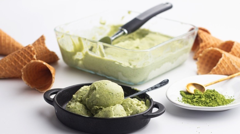 green ice cream in mini skillet