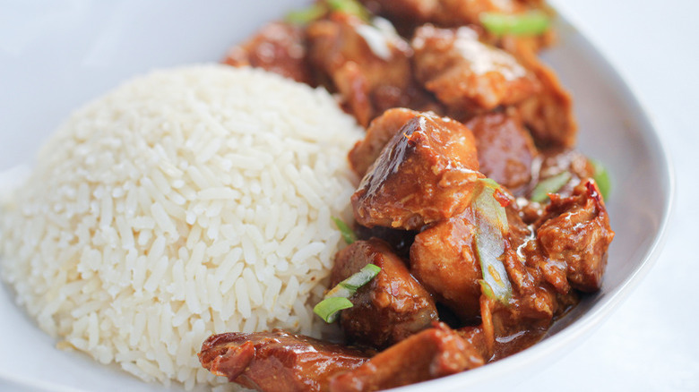 chicken with rice in bowl