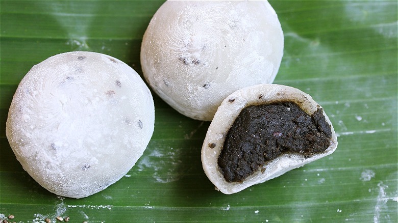 Three black sesame mochis