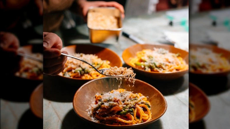 Parmesan cheese on pasta