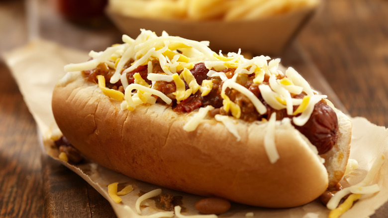 Chili dog with cheese