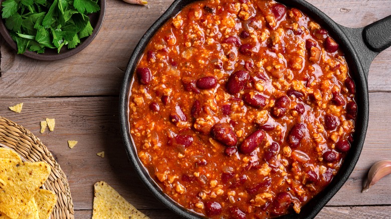 Chili in a skillet