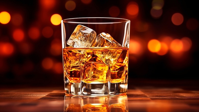 Whiskey with ice cubes