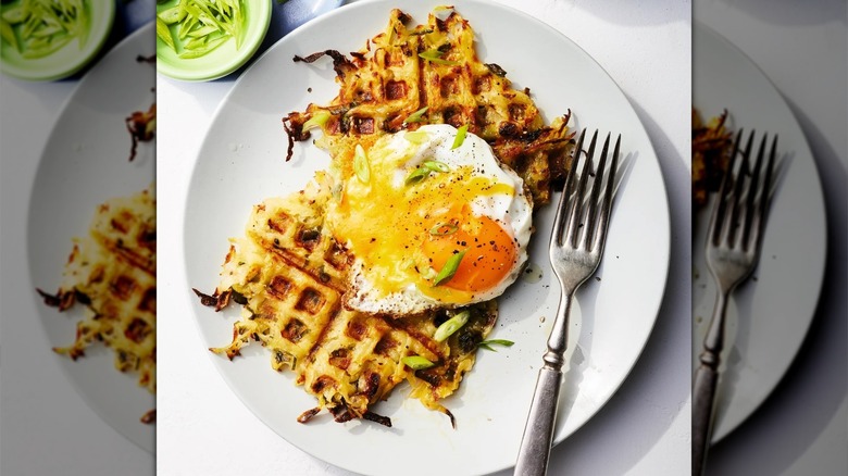 tater tot waffles with an egg