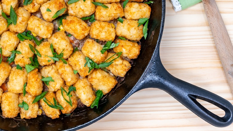 top view of tater tot shepherd's pie