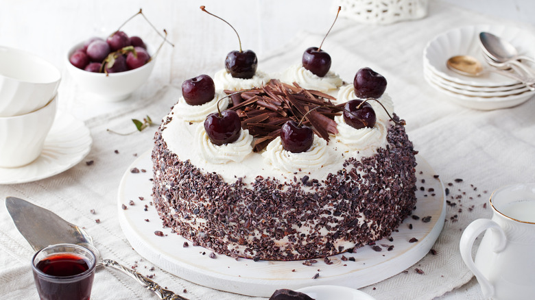 black forest cake on platter