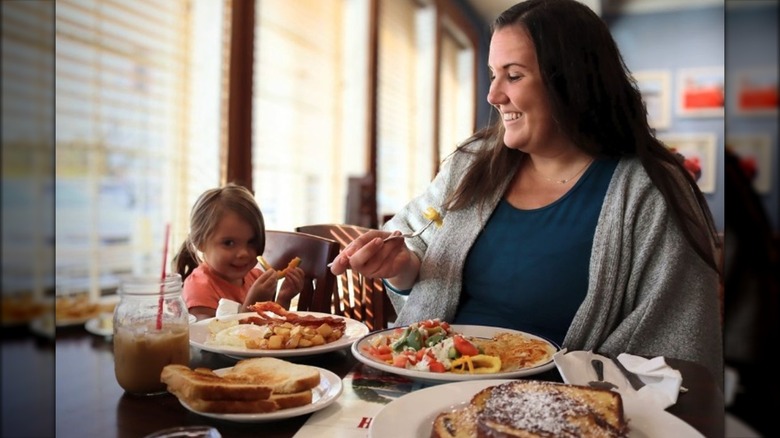 Mother and daughter eating at Bob Evans