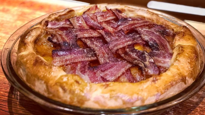 apple pie with woven bacon top