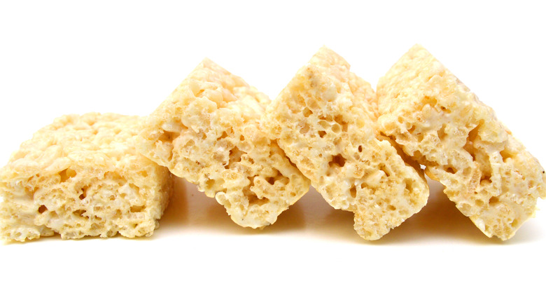 Rice Krispies treats on white background