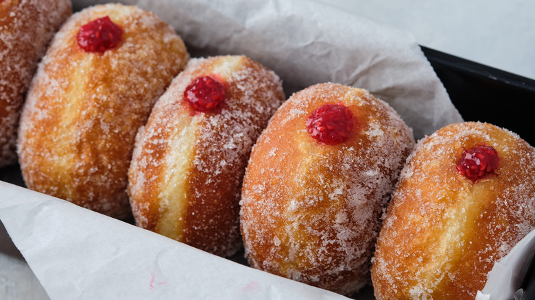 box of jam filled doughnuts