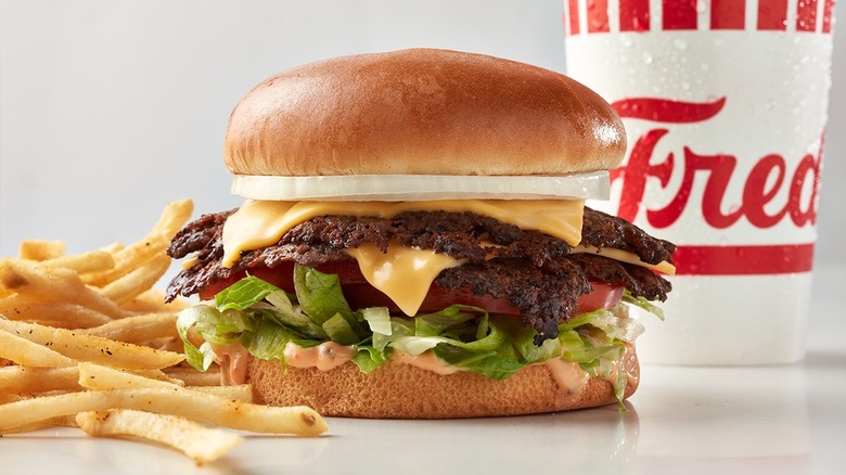 burger with fries and drink