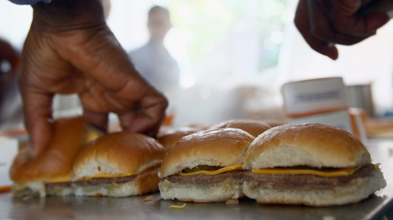 White Castle sliders being prepared