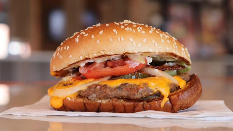 Whopper sandwich on table 