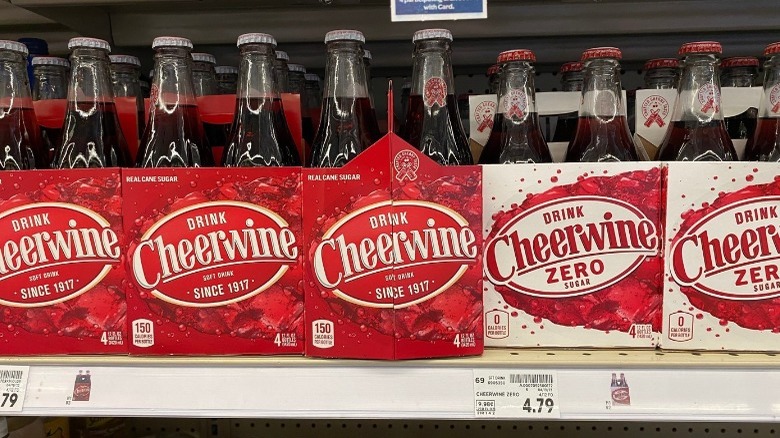 Cheerwine bottles on grocery shelf