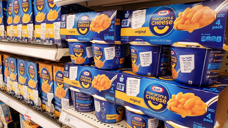 macaroni and cheese dinner on shelf