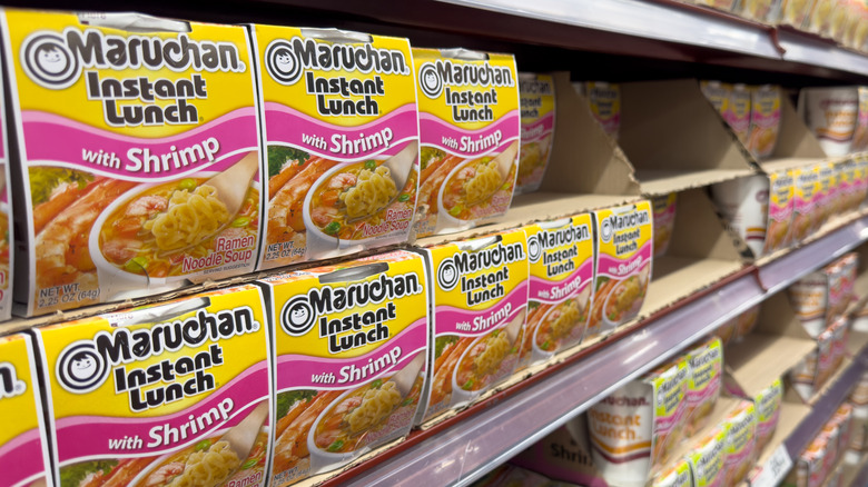 Ramen noodles on store shelf