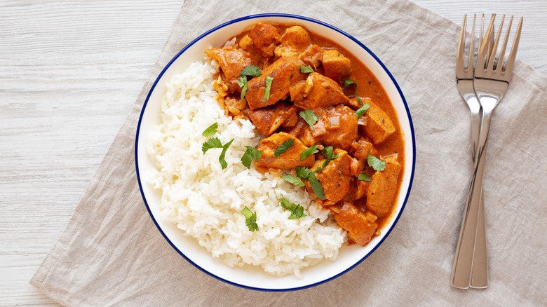 bowl of chicken curry with rice