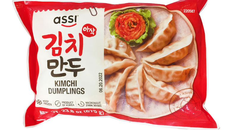 A bag of Assi kimchi dumplings.